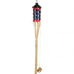 Outdoor Expressions 5 Ft. Natural Bamboo American Flag Patio Torch