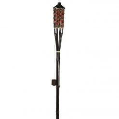 Outdoor Expressions 60 In. Brown Bamboo Patio Torch With Rattan Weave