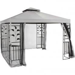 Outdoor Expressions 10 Ft. X 10 Ft. Gray & Black Steel Gazebo With Sides -furniture shop ItemImage 830735 bk3x6ghj8c5xqkwsrbjgvwc6