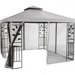 Outdoor Expressions 10 Ft. X 10 Ft. Gray & Black Steel Gazebo With Sides -furniture shop ItemImage 830735 mks39xhcf5stpr6mm77v